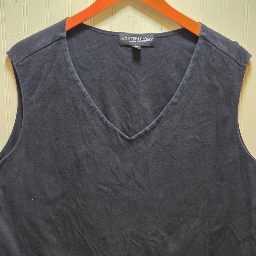 Monterey Bay Tank Top Womens Plus 3X Black V Neck 100% Cotton Basic Top